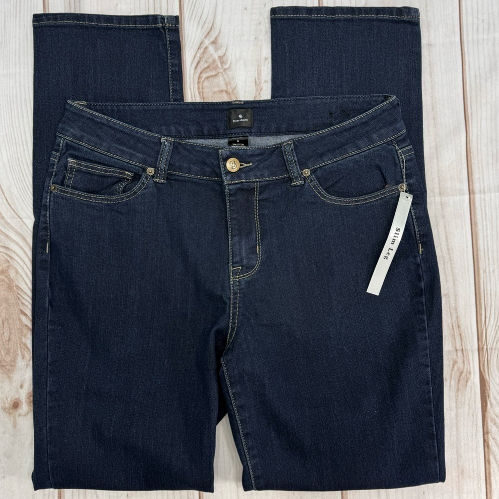 Dress Barn Slim Leg High Rise Dark Wash Denim Classic 5 Pocket Jeans Size 8 NEW